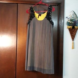 Funky pleated grey and yellow party dress